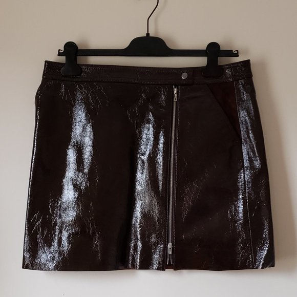 New - Theory Burgundy Leather Skirt SIZE 10 - Picture 1 of 5
